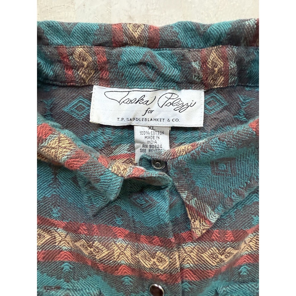 Vintage Tasha Polizzi for Saddleblanket Southwestern Stripe Pearl Snap‎ Shirt XL - Picture 4 of 9